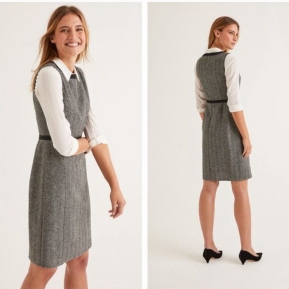 Boden Carrie Heritage British Tweed Gray Herringbone Wool Shift Dress Sz 6R - Picture 2 of 11